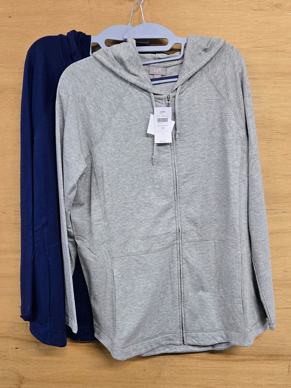 (2) J. Jill Light Gray And Navy Zip-Up Hoodie Jacket